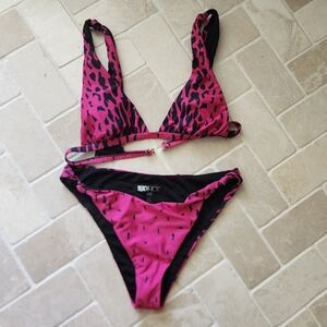 Beach Riot Bikini Set Top And Bottom Pink Leopard Watermelon Small